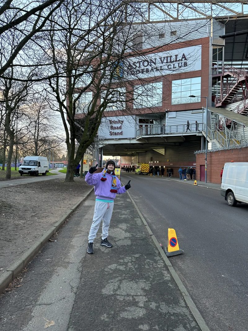 Tryfon outside Aston Villa Football Club at Villa Park